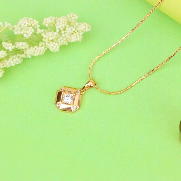 "Rose Gold Geometric Pendant with Central Sparkling Stone Detail, XPPT1387 - Picture 10 of 14